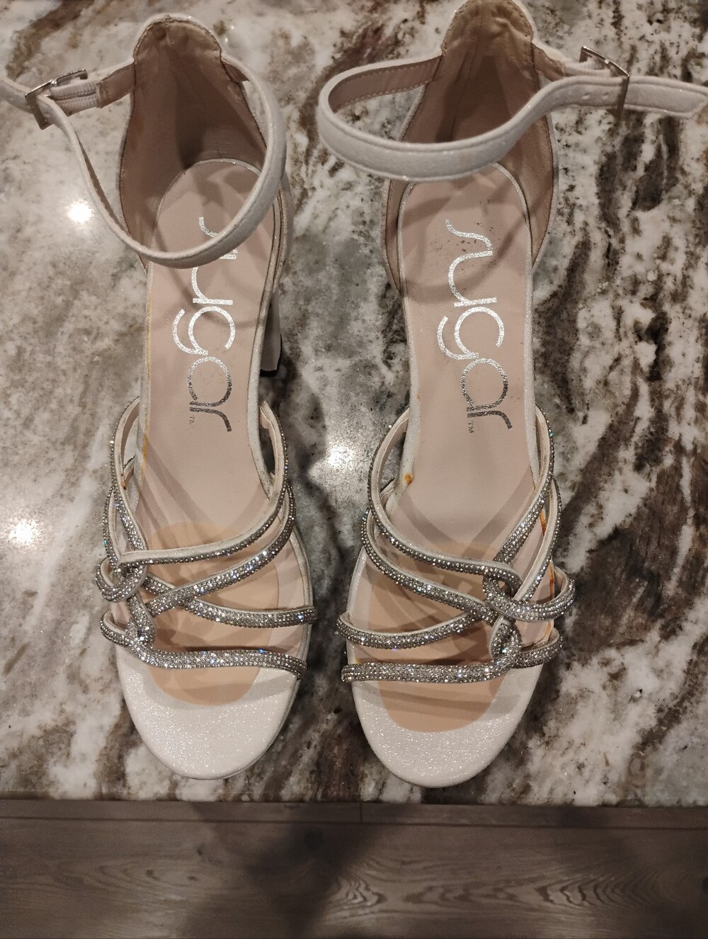 Sugar Nina Sparkling Ivory Ankle-Strap Heels